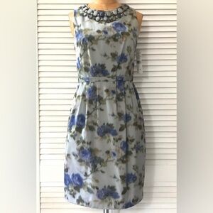 🆕 Eliza J Womens Dress size 2 Gray Blue Floral Missy Sleeveless Sheath Pockets